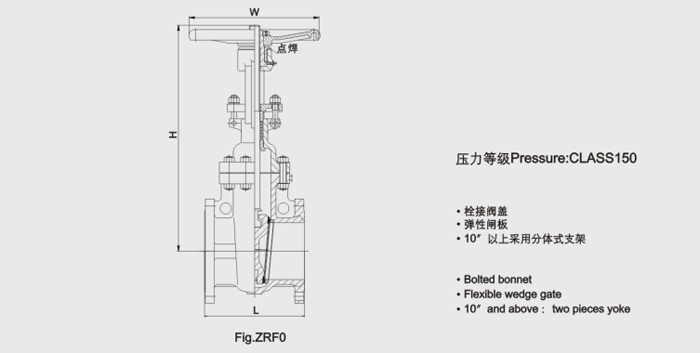 明杆升降式鑄(zhù)鋼閘閥尺寸結構(gòu)圖